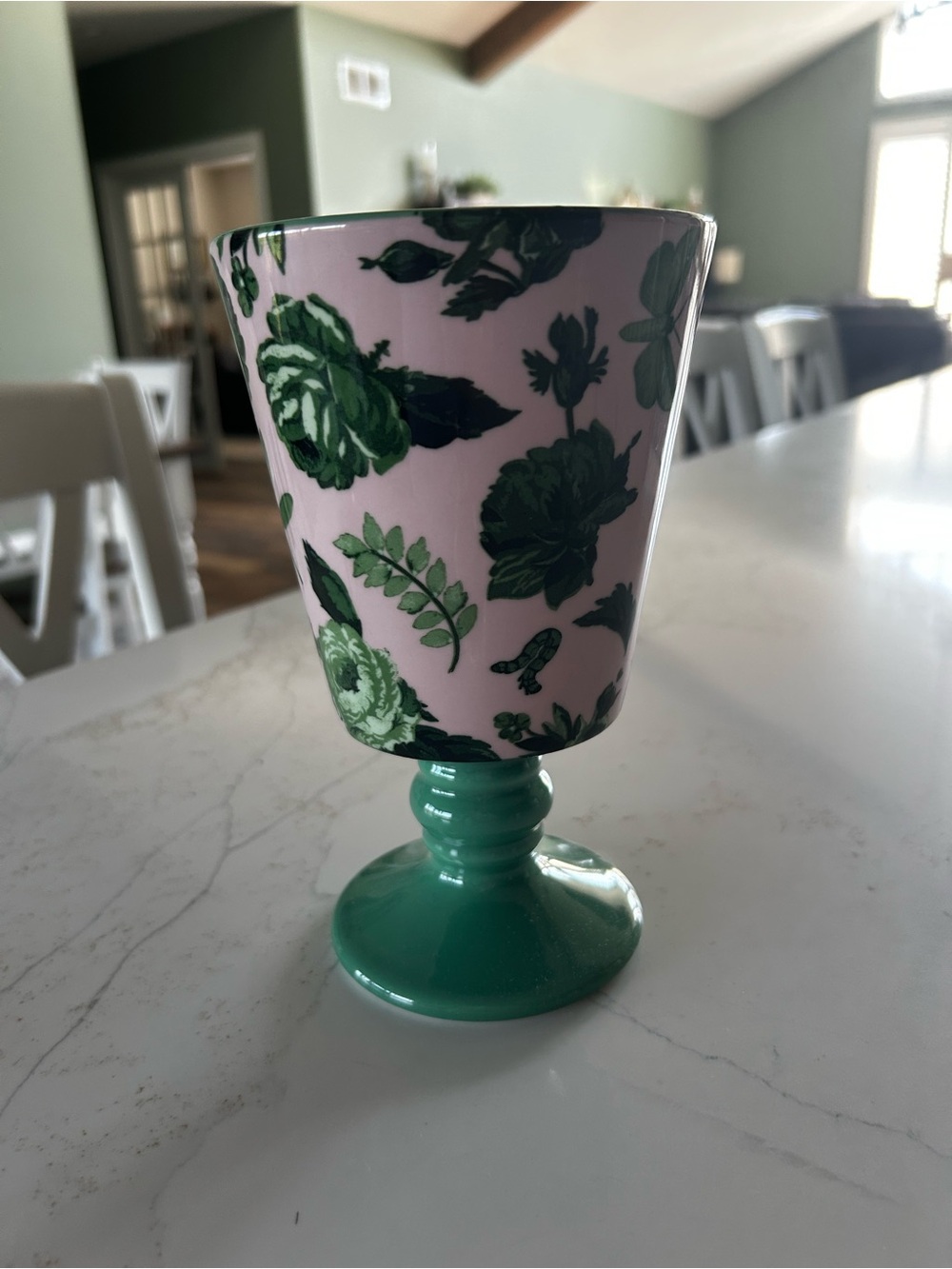 NWT Anthropologie Pink and Green Floral Vase - Home Accents